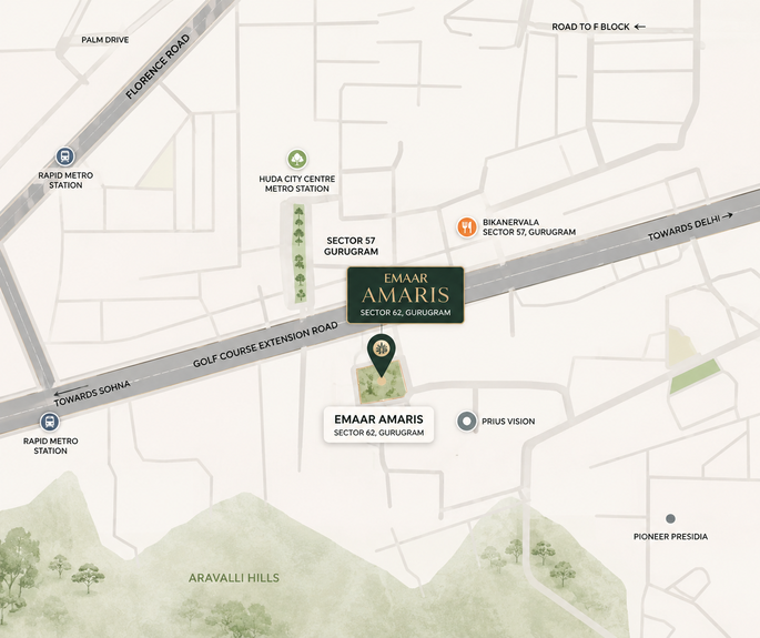 location map — Emaar Amaris, Sector 62, Gurugram